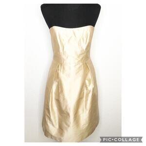Jenny Yoo Collection Gold 100% Silk Strapless Cocktail Dress Size 4 Pockets